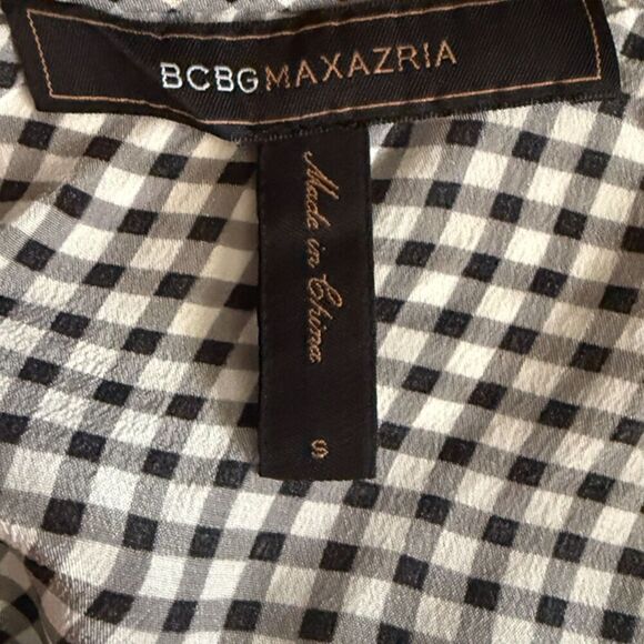 BCBGMaxzazira White & Black Checkered Plaid Silk Halter Rockabilly Top Size S - Picture 11 of 13
